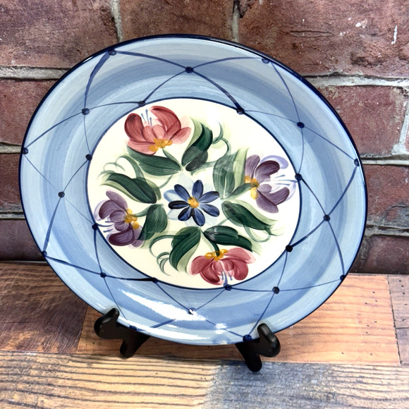 Vintage Gail Pittman Charger Plate Round Platter Blue Floral Signed 1995 - Picture 1 of 6
